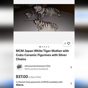 White Tiger Ceramic Figurine Mother and Cubs